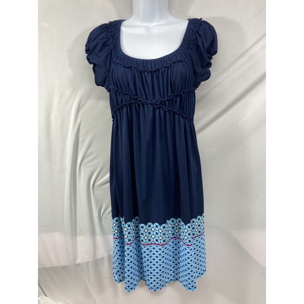 Studio M Women's Cap Sleeve Navy Blue Trim Lined Dress Size Xs